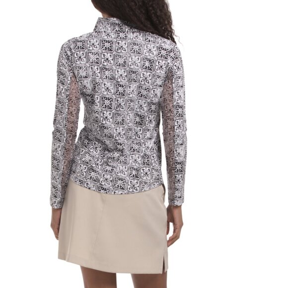 IBKUL Lime/Turquoise Upf 50 Printed Mock Neck Quarter Zip Long Sleeve Jacket - Picture 2 of 2